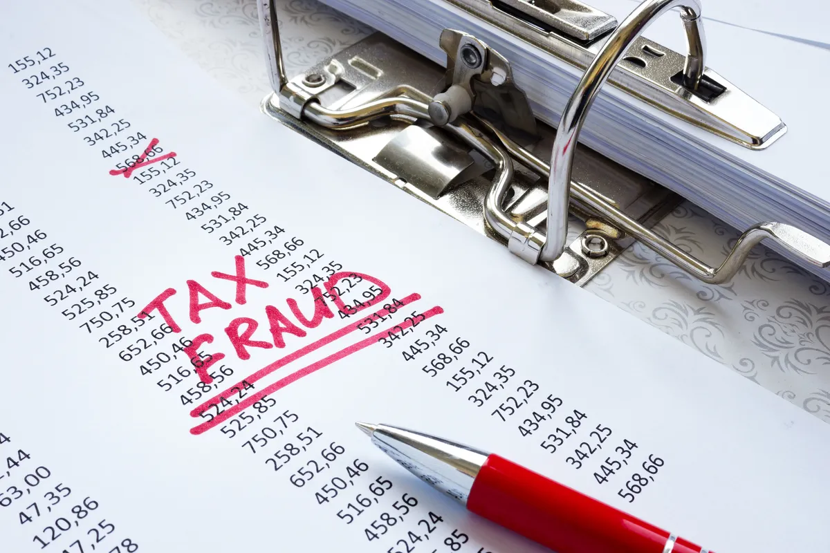 Tax fraud prevention concept with W-2 and 1099 forms on a desk